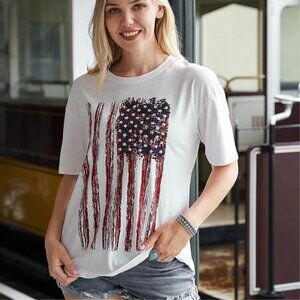 MONTANA WEST American Bling Americana Flag Print Short Sleeve T Shirt Top S-XXL